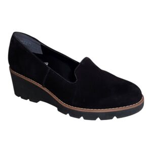 Vionic Black Suede Wedge Loafers